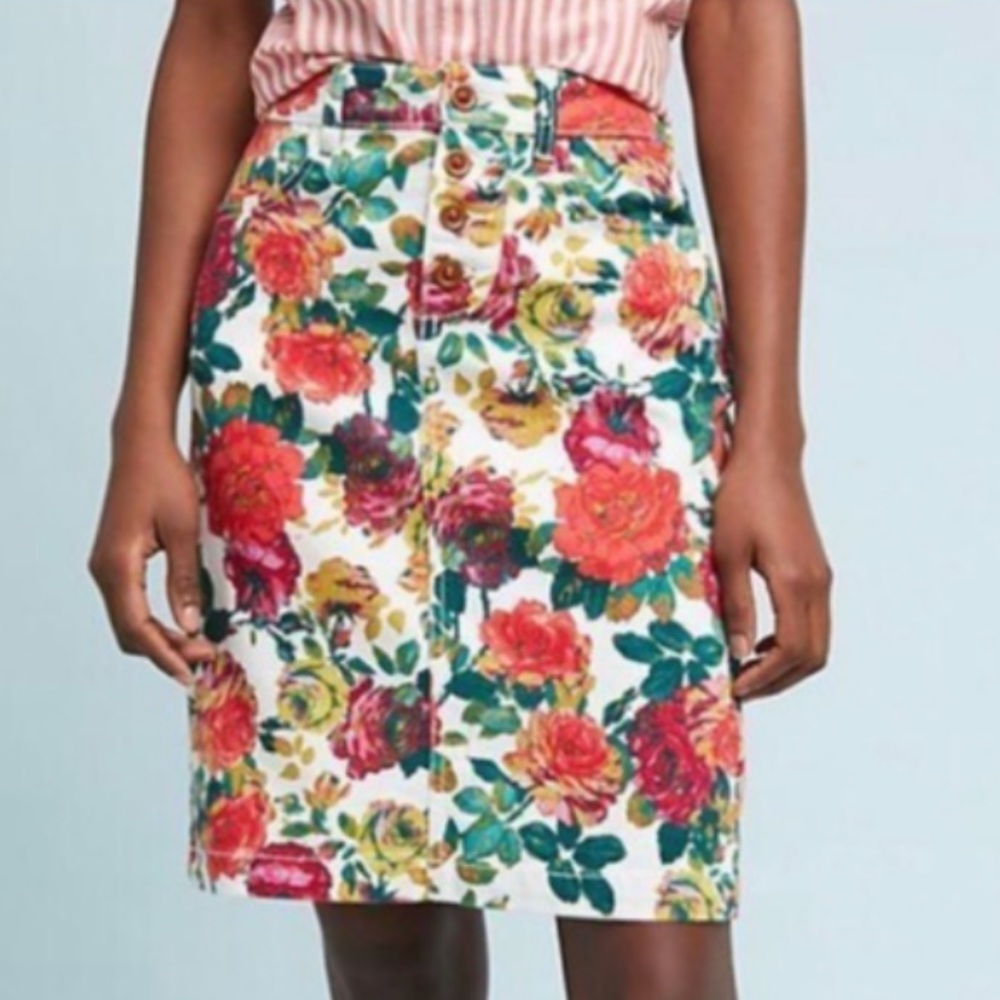 Anthropologie 🍑 Maeve Floral Denim Skirt | Sz 6